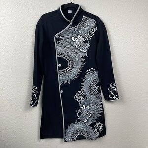 Black Groom Ao Dai Jacket with Dragon Embroidery Vietnamese Silk Sz S